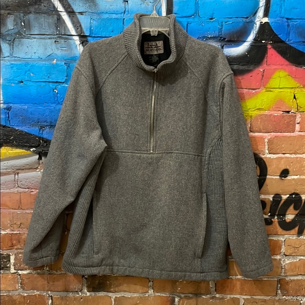 SUN ICE-mens gray wool blend 1/2-zip long sleeve heavyweight lined fleece jacket